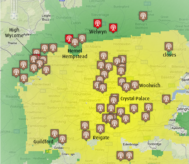 Crystal Palace transmitter region map