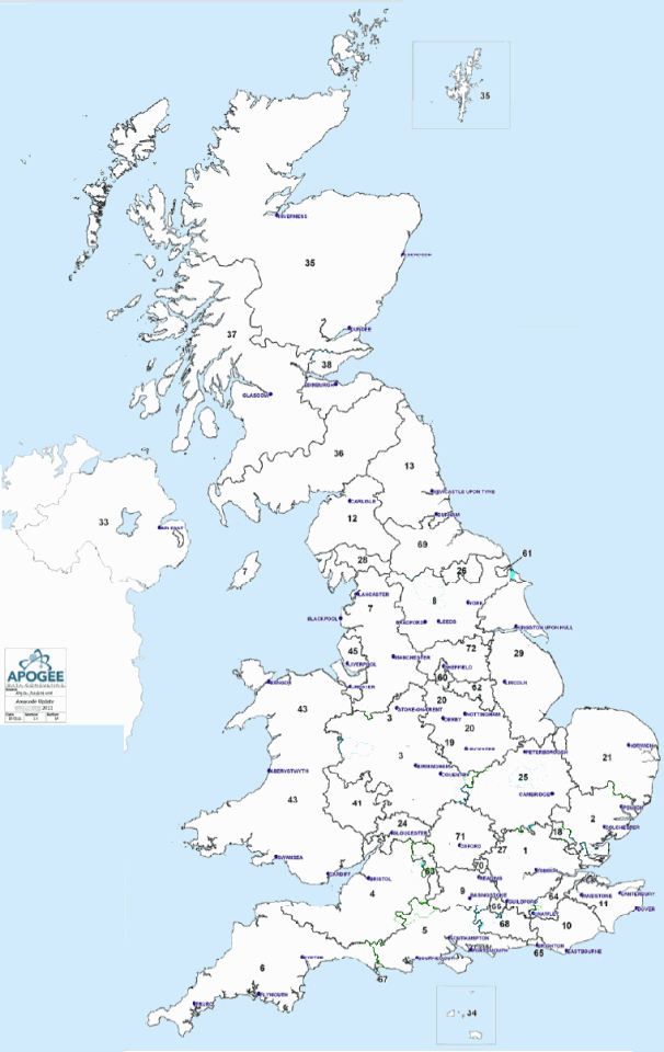Sky BBC and ITV regions map